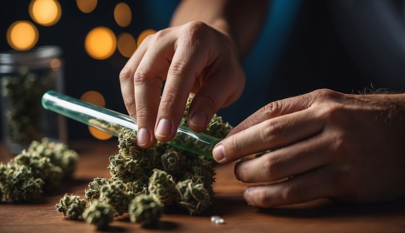 A hand rolling a CBD joint with focus on the process of assembling the components