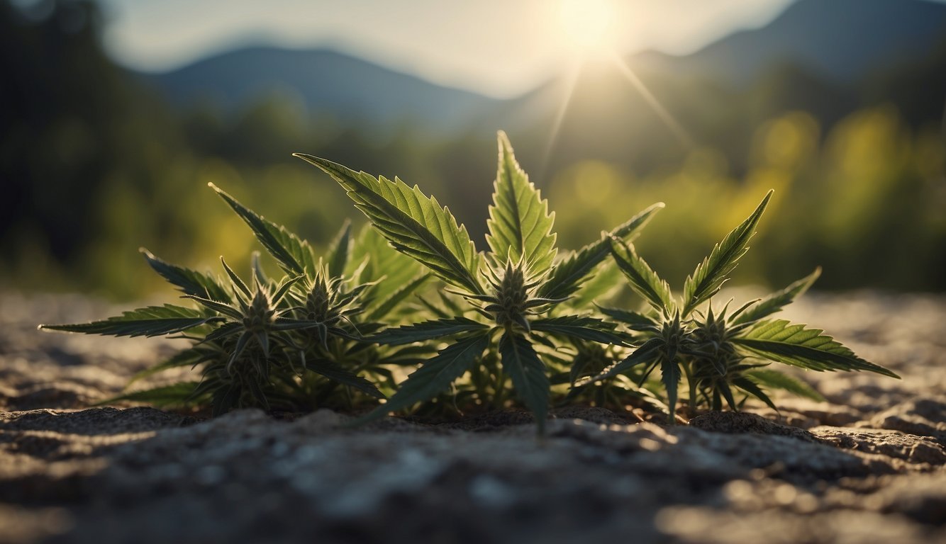 Die Kombination von THC und CBD erzeugt eine beruhigende und euphorische Wirkung. Die Szene könnte eine heitere und entspannte Atmosphäre mit subtilen Andeutungen von Euphorie darstellen